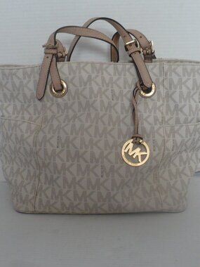 Beige Michael Kors Tote Bag Leather Straps Clean & New Condition
